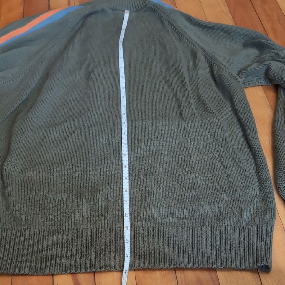 Columbia Men's Olive Cotton Sweater with Blue and Orange Accents - Picture 5 of 9